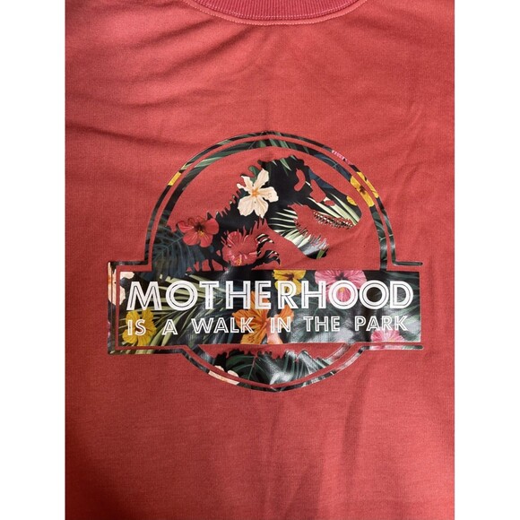 Motherhood Is Just a Walk In the Park Sweatshirt T-Rex Crewneck Large Coral - Picture 5 of 8